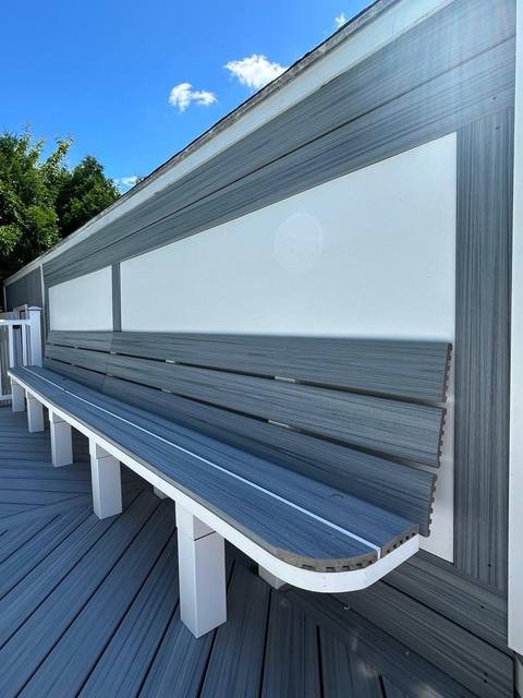 Composite front porch stairs with white railing